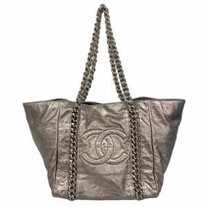 CHANEL Silver Leather Tote Bag